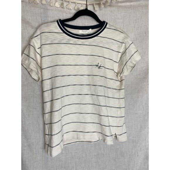 Rag & Bone Cream Black Striped Crewneck Tee Size XS - Picture 1 of 12